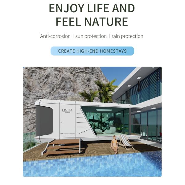 Smart System Container Capsule House With Balcony Luxury Design B&B Mobile Home