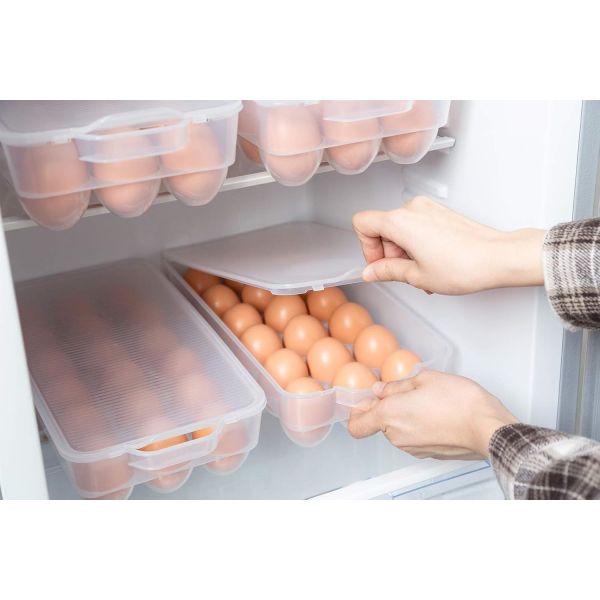 Clear Plastic Egg Holder For Refrigerator, Stackable Egg Storage Trays With Lid & Handles, Plastic Egg Box Carrier 4 Pack, BPA-Free Egg Storage