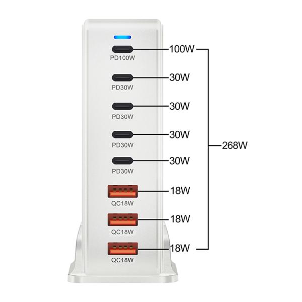 XZH Brand New OnePlug 268W USB Type-C Fast Charging Travel Station 8-Port Pd Qc GaN Charger for All Your Devices