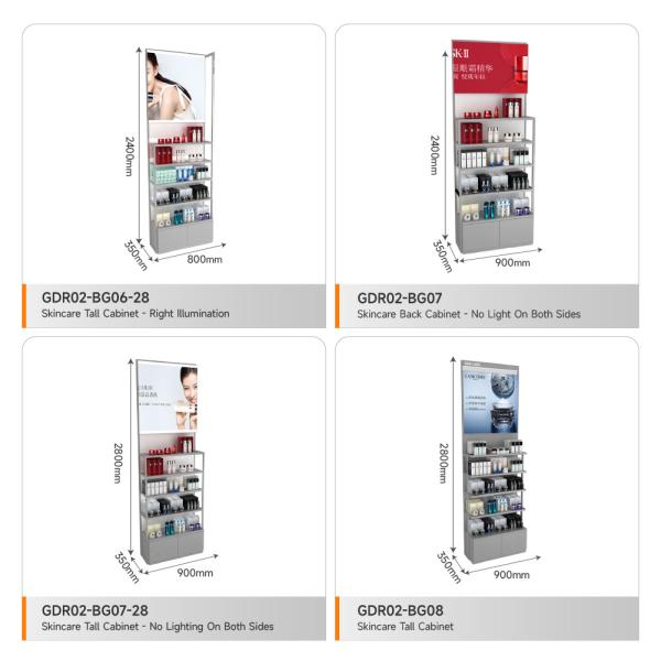 Retail Store Decoration Grey Wooden Display Cabinet With Light Box For Smart Display Shelf And Luxury Display Rack