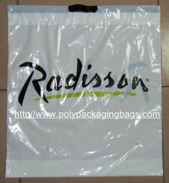 Buy Customized White Plastic Drawstring Bags , Ribbon Drawstring Poly Bags at wholesale prices