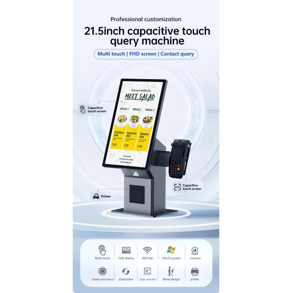 21.5 inch Capacitive Touch Screen Self-Service Ordering Kiosk for McDonalds Restaurant Hotel Payment Cash POS Stand