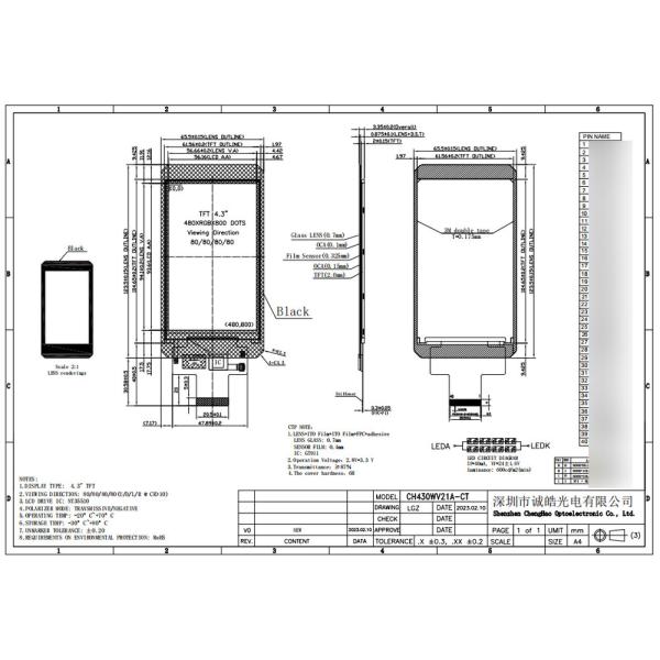 480x800 Pixels 4.3inch 40pin Liquid Crystal Display Module Vertical LCD Screen