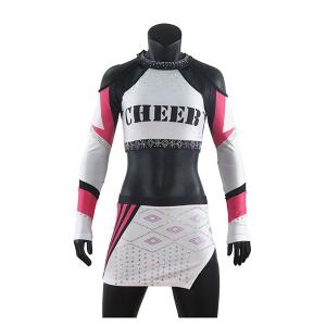 China Custom Rhinestone Cheer Uniforms / Lycra Fabric Cheerleading Practice Clothes on sale