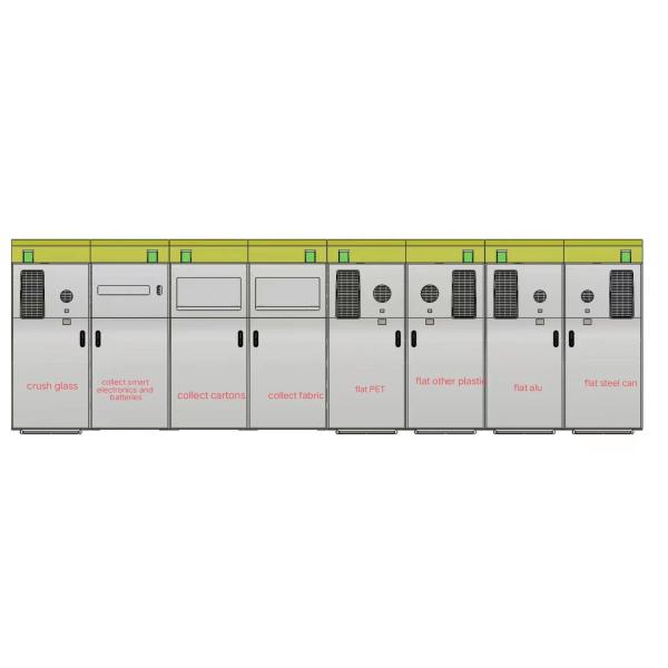 Community AI Waste Recycling Vending Solution 8 In 1 RVM Sort Bottle Can Glass Carton Textiles Smart Electronic