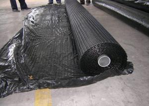 China Warp Knitted Polyester Geogrid , High Strength Geogrid For Road Construction on sale