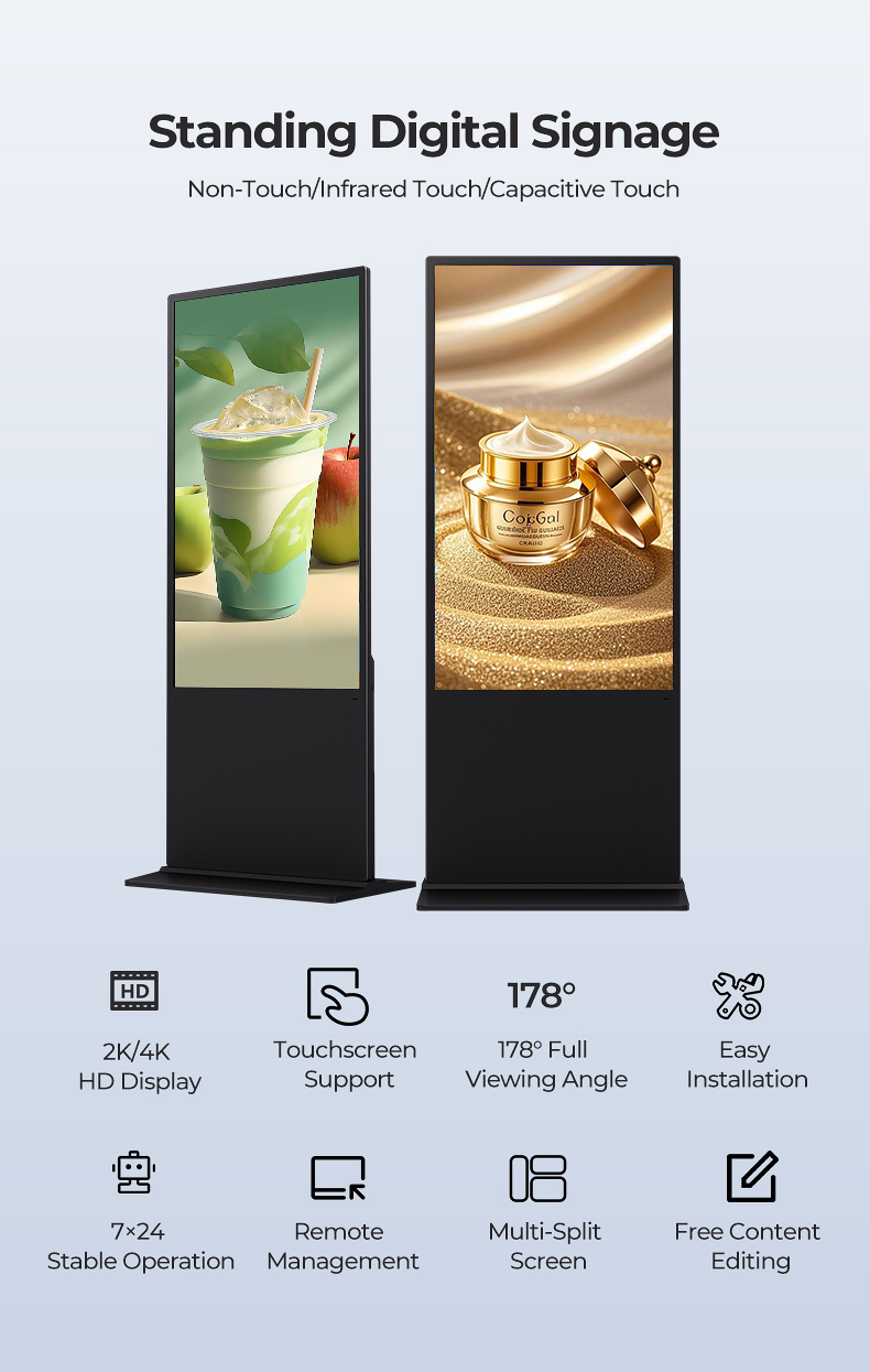 Touchscreen Floor Standing Digital Signage 65 Inch HD Infrared for Advertising Display
