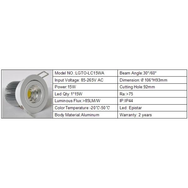 Dimmable COB 15W Led downlight