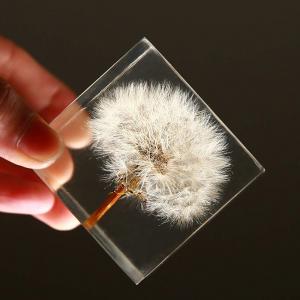 Quality Custom cheap paper weight resin paperweight block Resin cubic paper weight with Dandelion artificial flower inside paperweight for sale
