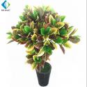 Indoor Landscape Artificial Bonsai Tree , Potted Codiaeum Variegatum Plant for sale