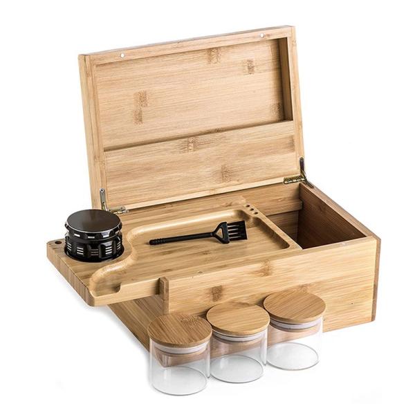 Buy Bamboo Storage Box Set with Herbal Grinder Stash Jar Rolling Tray and Pocking Tools Stick at wholesale prices