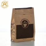 China Square Flat bottom Compostable Kraft Paper Coffee Bags With Pocket Zip Lock Valve for sale