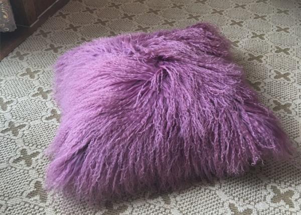 Buy Tibetan lambskin cushion lilac real fur mongolian sheepskin bed throw 20 inch at wholesale prices