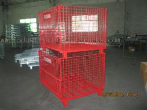 Quality Epoxy Powder Coating Painting Red Wire Mesh Container Heavy Weight 2000lbs Loaded for sale