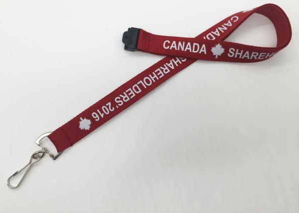 Buy Red color 2.0 CM Silk-screen printed Polyester lanyards with white letters on it at wholesale prices