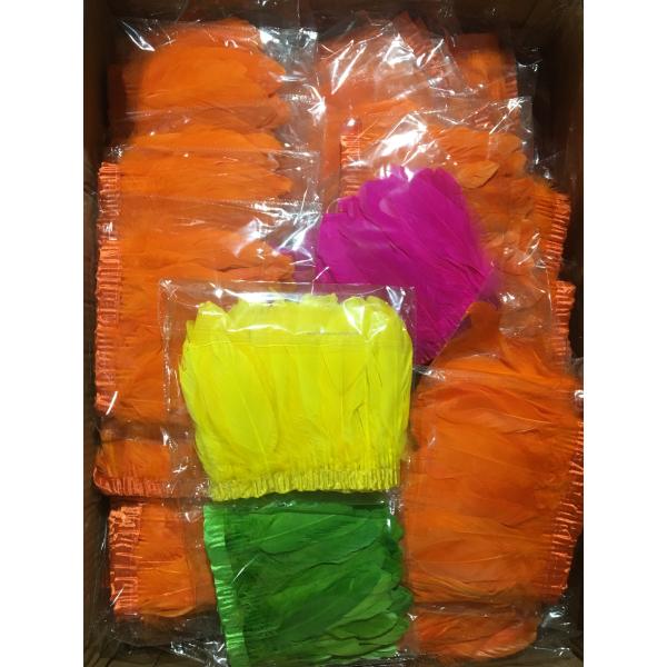 Dress Decoration Goose Feather Fringe Trim with Satin Ribbon Tapes and Dyed Pattern