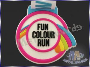 Multi Colored Running Sports Custom Plastic Medals With Printed Blue Color Ribbon