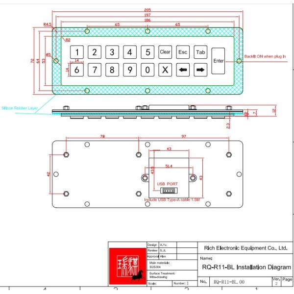 17 Keys Metal KeyPad Stainless Steel Industrial Numeric Keypad Customized