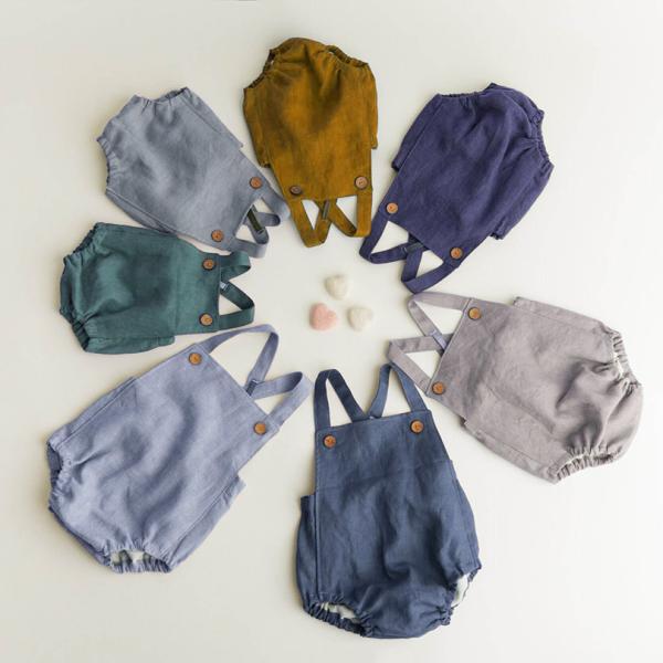 Multi Colors New Born Rompers Baby Linen Shortalls Buttons At Straps