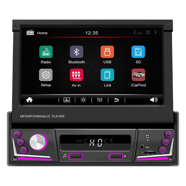 7-Inch Telescopic 1 Din Screen Car for MP5/MP3 Player Smart for BT Wireless Universal Card-Insertable Radio Carplay Android Auto