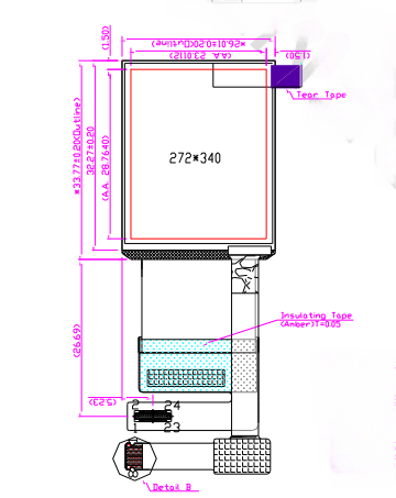 1.45inch AMOLED LCD Screen Module With Touch Functionality 350 Brightness 272x340 Resolution MIPI Interface 24 Pins