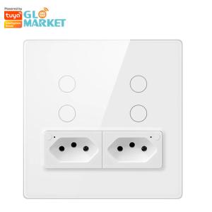 Glomarket Smart Wifi Brazil Standard Smart Home Tuya Smart 4 Gang Switch And Socket Wifi Smart Wall Socket Work With Alexa