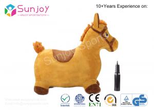 Quality Sunjoy Bouncy horse brown plush cover inflatable jumping horse ride on pvc bouncing animal for kids juguete hinchable for sale