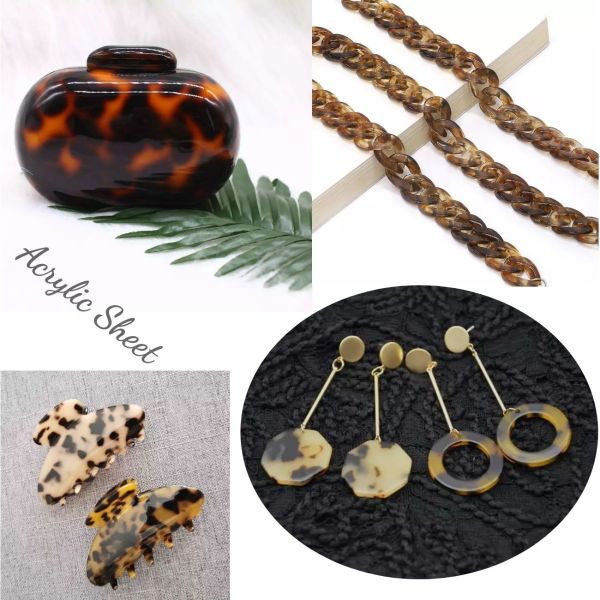 Clear Tortoise Shell Acrylic Sheet Leopard Pattern For Handbag Chain