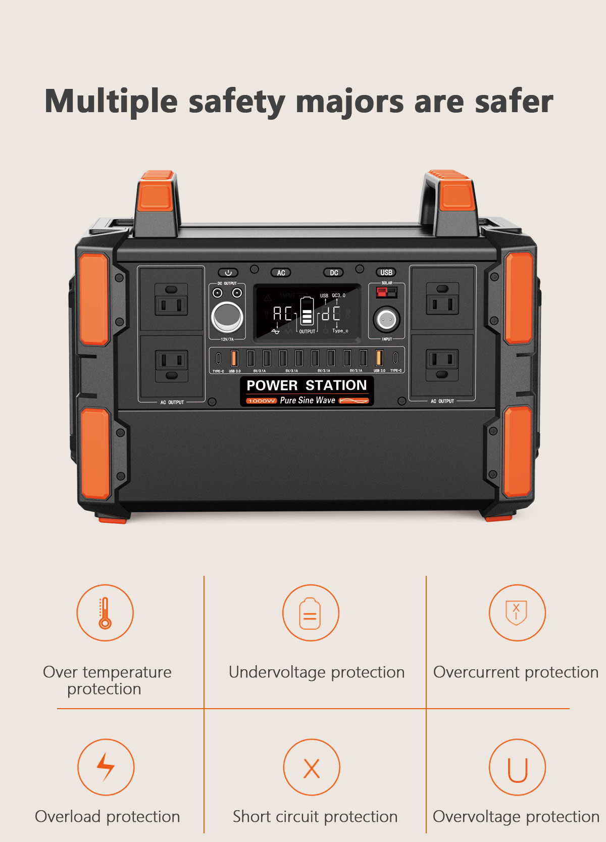 Convenient Portable Power Supply With DC 1200W Input Recharging And Liquid Crystal Display