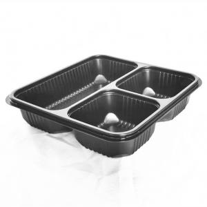Quality 3 Dividers Disposable Plastic Food Packaging 192x192x40mm Disposable Compartment Tray With Lids for sale