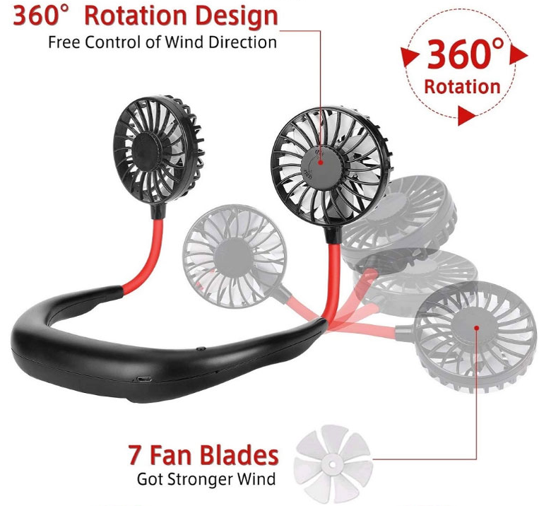 Outdoor USB Wearable Portable Neck Fan 29*18cm Hands free cooling