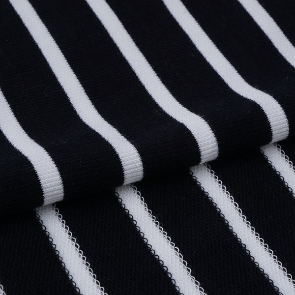 Ribbed Cotton Interlock Fabric Double Yarn 32S Antibacterial Stripe Material