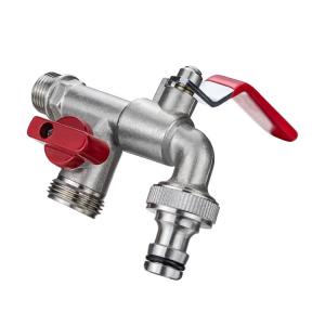 Quality Double Head Water Hose Connector Dual Valve Brass Garden 2 Outlet Bibcock Water Tap for sale