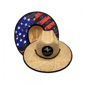 China 11.5cm Wide Brim Patch Straw Hat Woven Raffia Grass For Surfing on sale