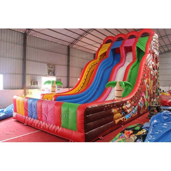Four Lane Inflatable Dry Slide , Beautiful Rainbow Huge Blow Up Slide