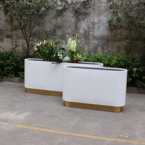 Large metal white flower pots artificial curved planter boxes
