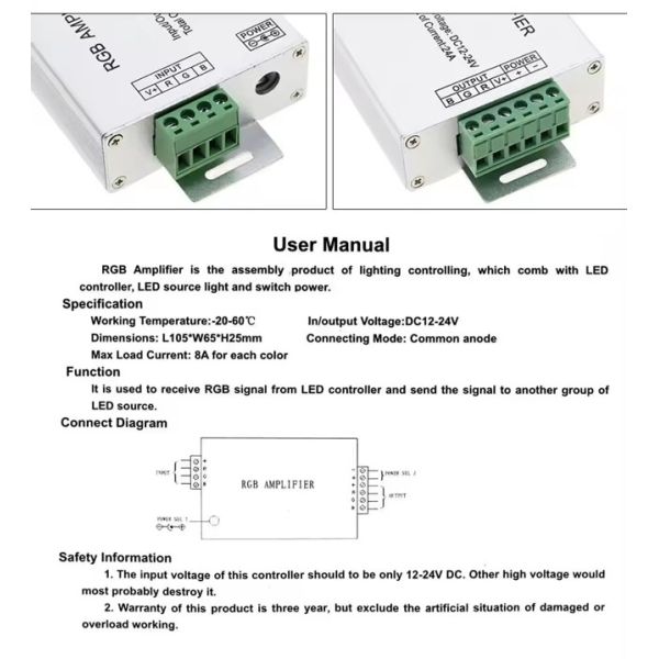 Dc Input Port Rgb Led Controller Controlled By 24Key Remote Control Unit
