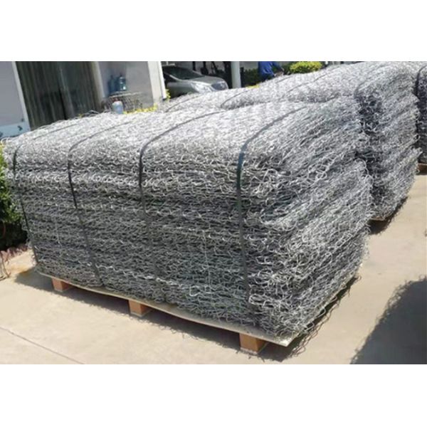 6 X 8cm Hexagon Hole Stone Gabion Mats Silver Color Galfan Wire With Diaphragms