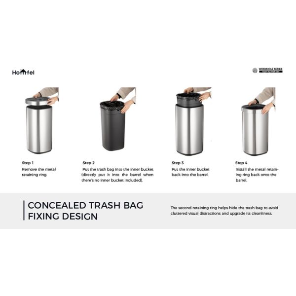 Stylish Rectangular Stainless Steel Open Top Trash Can Without Lid for Household Storage Bucket 8L/12L/20L/30L