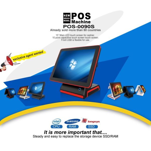 15" Dual Touch Screen POS Solution with Flat Capacitive Screen and Main Screen