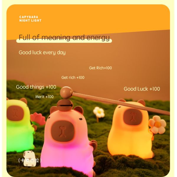 Modern Design Silicone Capybara Night Lamp Portable USB Rechargeable LED Light Source Touch Control Animal Lamp For Bedroom