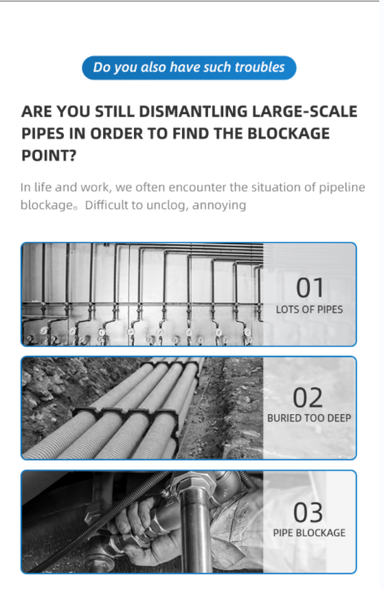 PVC Iron Pipe Blockage Detector Waterproof Underground Water Leak Detector Tool PQ-CD 20