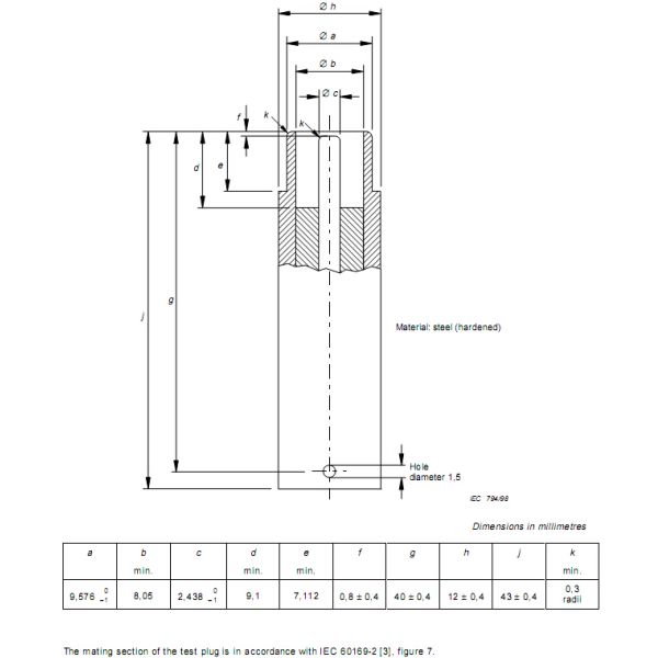 IEC60065 Test Finger Probe Test Plug For Mechanical Tests On Antenna Coaxial Sockets