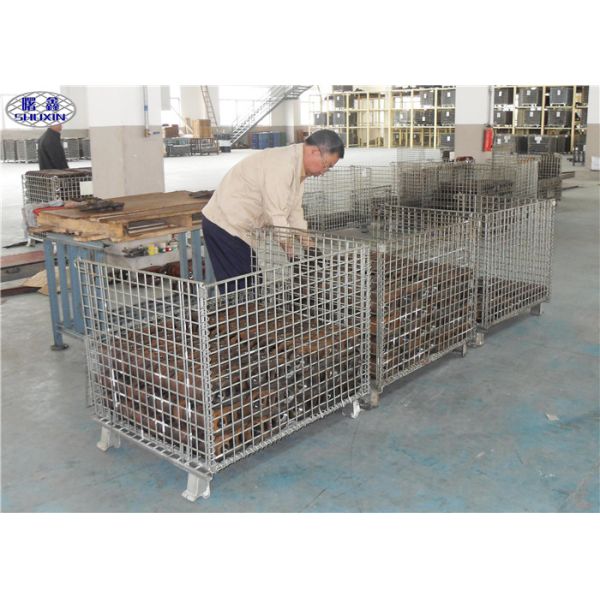 Durable Folding Wire Mesh Pallet Cages Glavanized Metal Stillage Container
