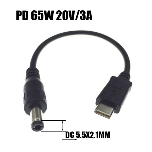Quick Charge 20V 3A 65W PD USB Type C to DC 5.5mm X 2.1mm Power Supply Charging Cable