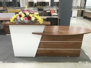 China Panel Wood Style Reception Counter Desk Rectangular Shape With Plain PVC Edge on sale