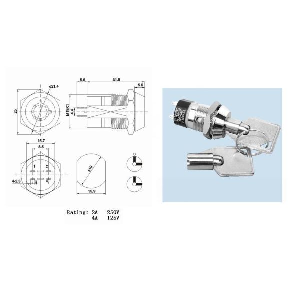 7 Pin Power Switch lock, Key Lock Switch