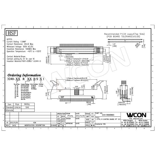 1.27*2.54mm latch header connector 16 pin header PA9T brass mating with 5242