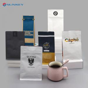 Quality Flat Bottom Tea Coffee Packaging Bag Compostable Coffee Bags With Valve And Zipper for sale