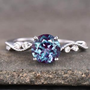 China 925 Sterling Silver Art Deco Promise Ring June Birthstone Silver Lab created Alexandrite Gemstone Ring on sale